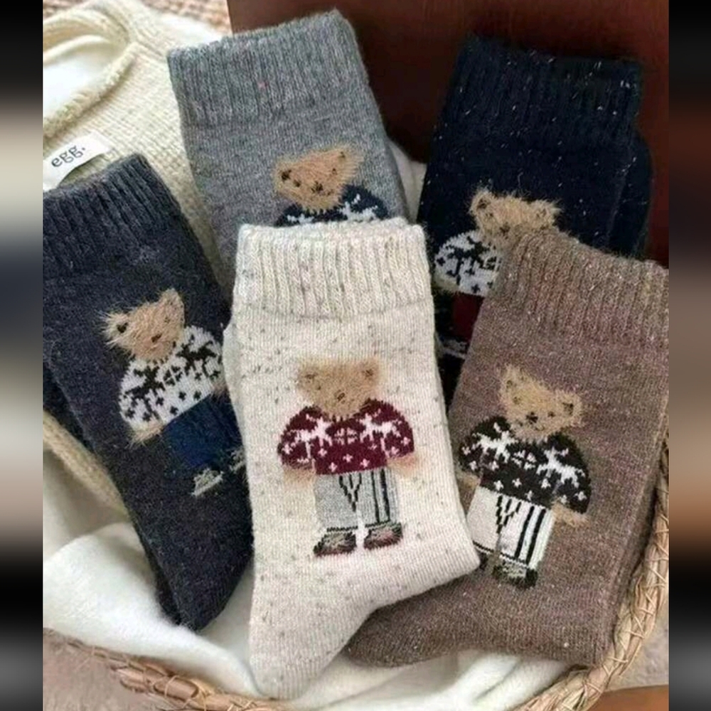 New 5 Pairs Autumn/Winter Warm Cute Bear Mid-Calf Socks